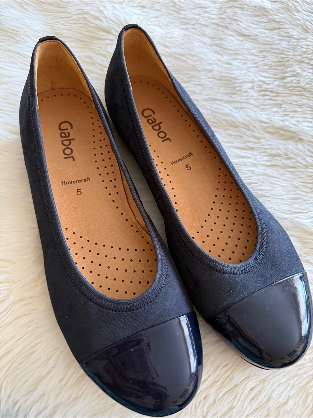 Gabor Black Ballet Flats with Patent Toe